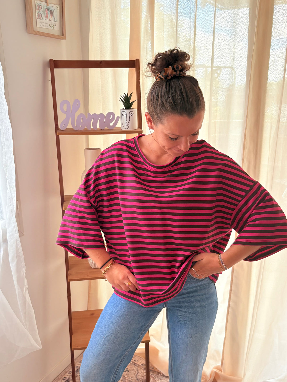 La Marinière Oversize Iconic Club – Rose Fuchsia & Marron
