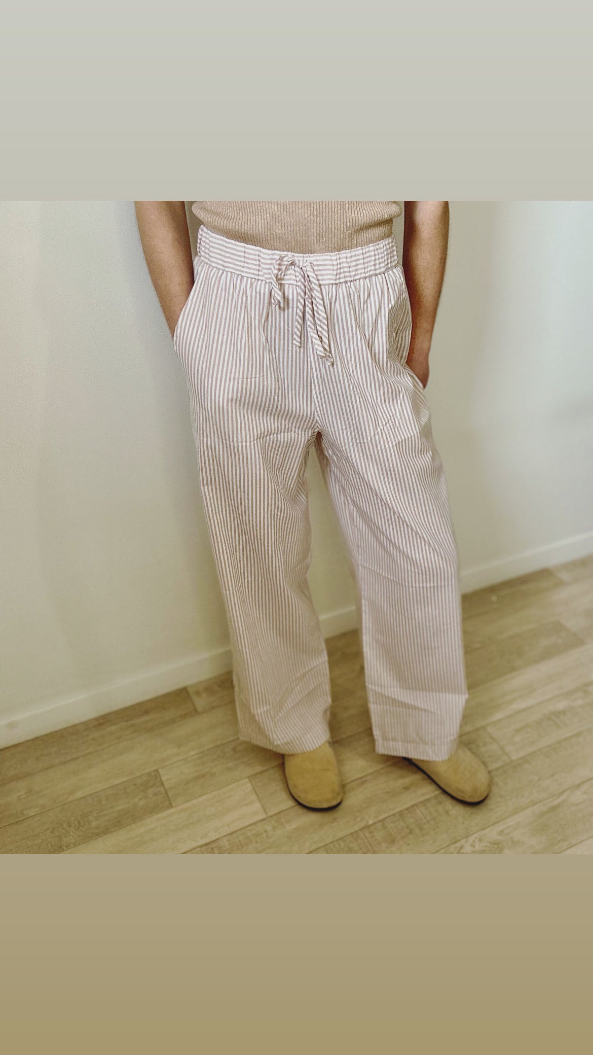 Pantalon rayé beige