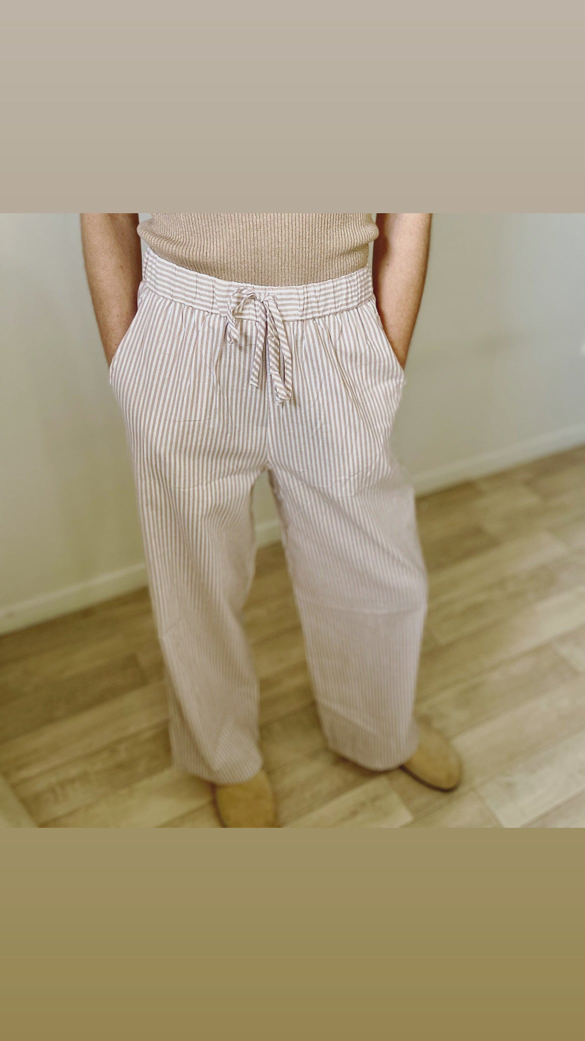 Pantalon rayé beige