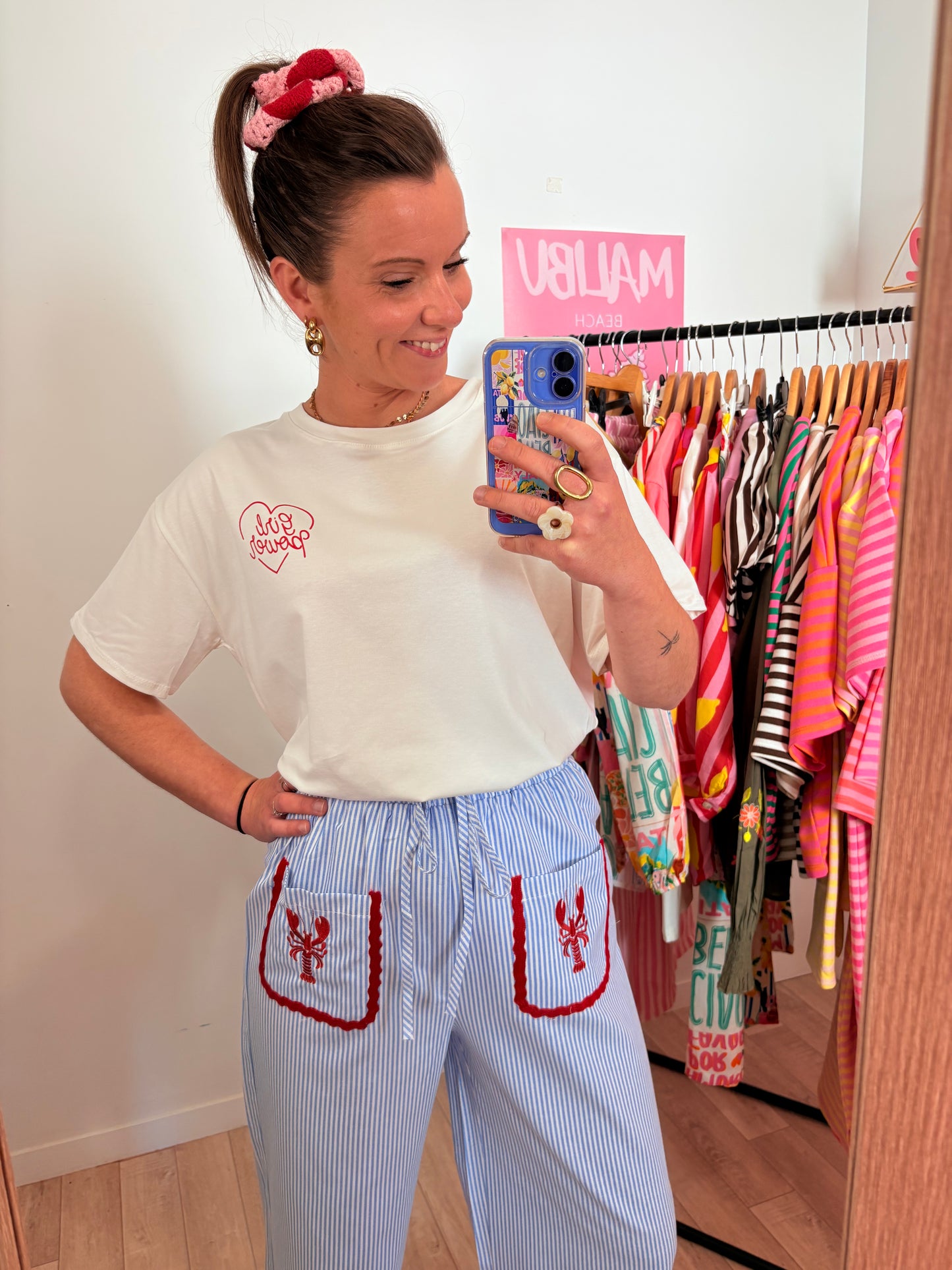 🦞 Pantalon "Riviera" – Rayures & Homard