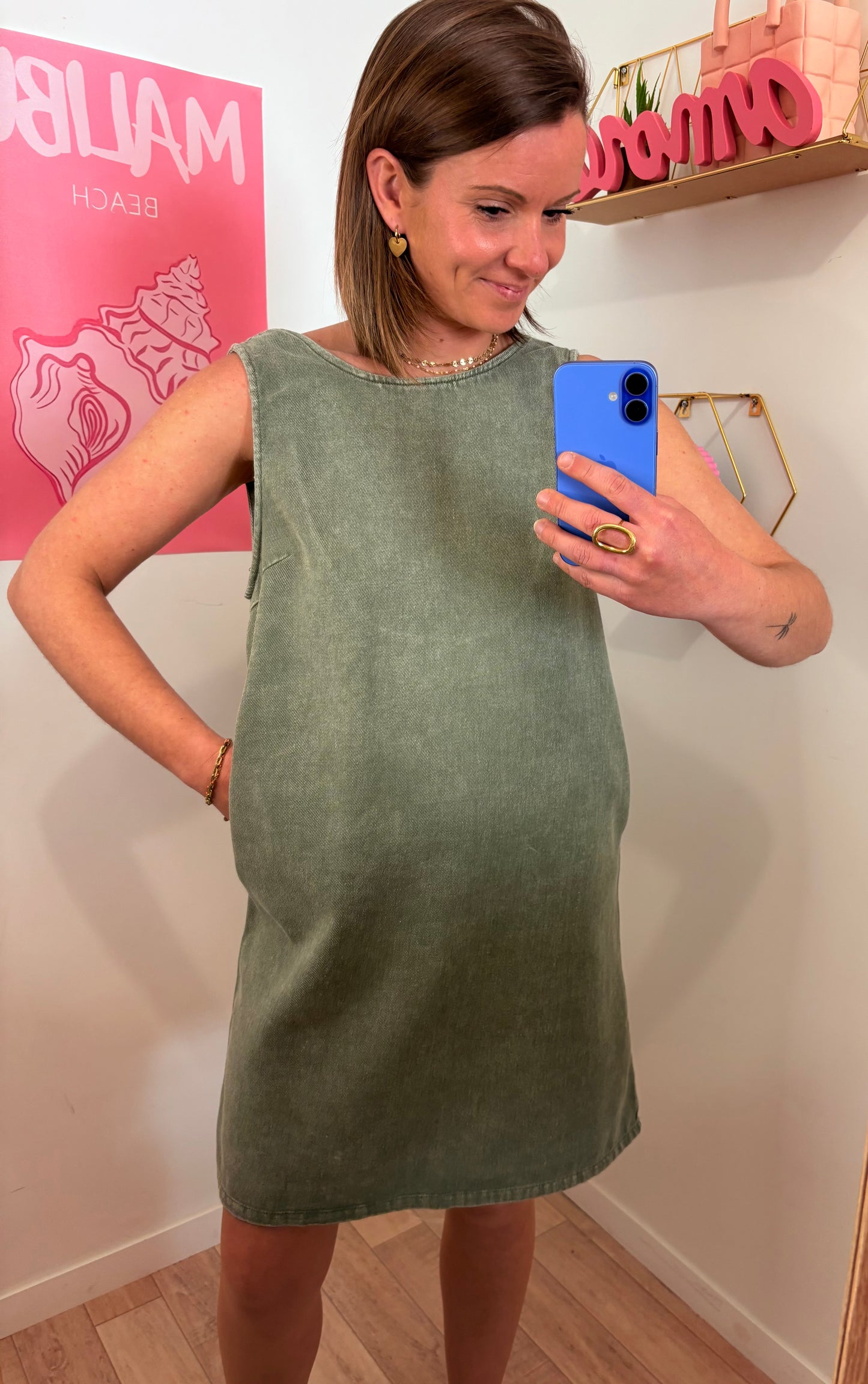 Robe Denim Kaki & Décolleté dans le Dos