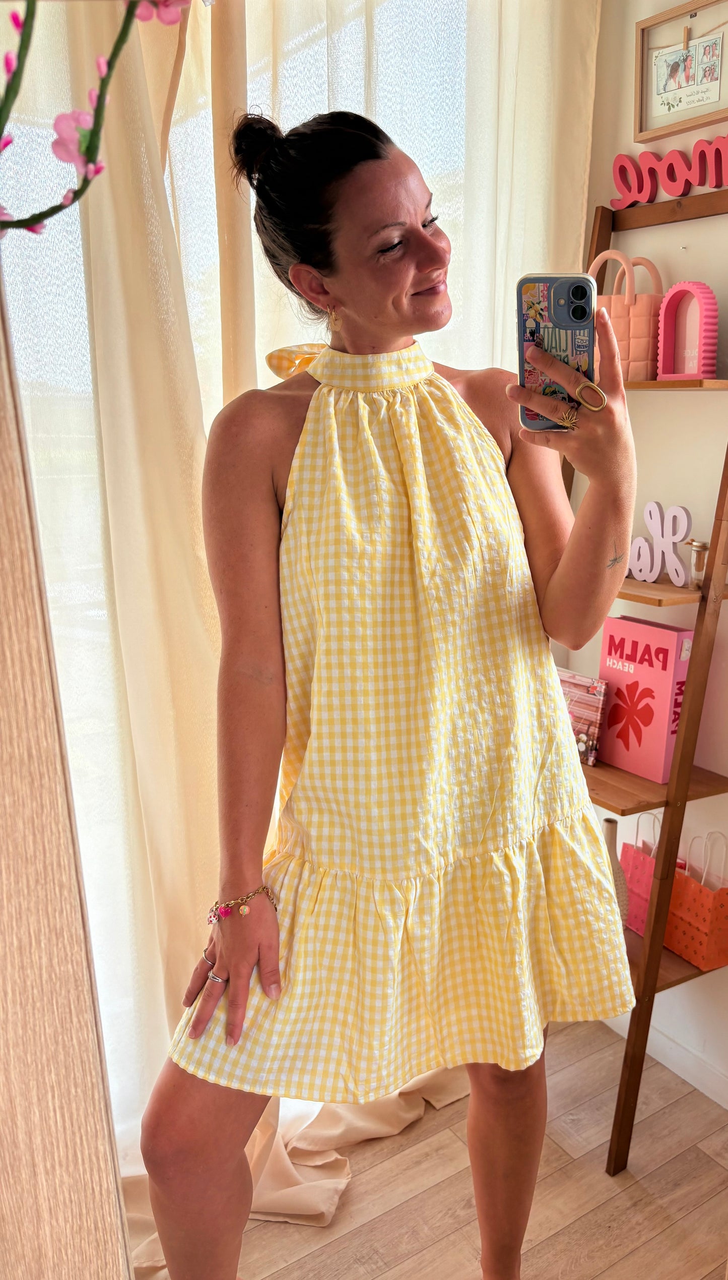 ☀️ Robe Dos Nu Vichy Jaune