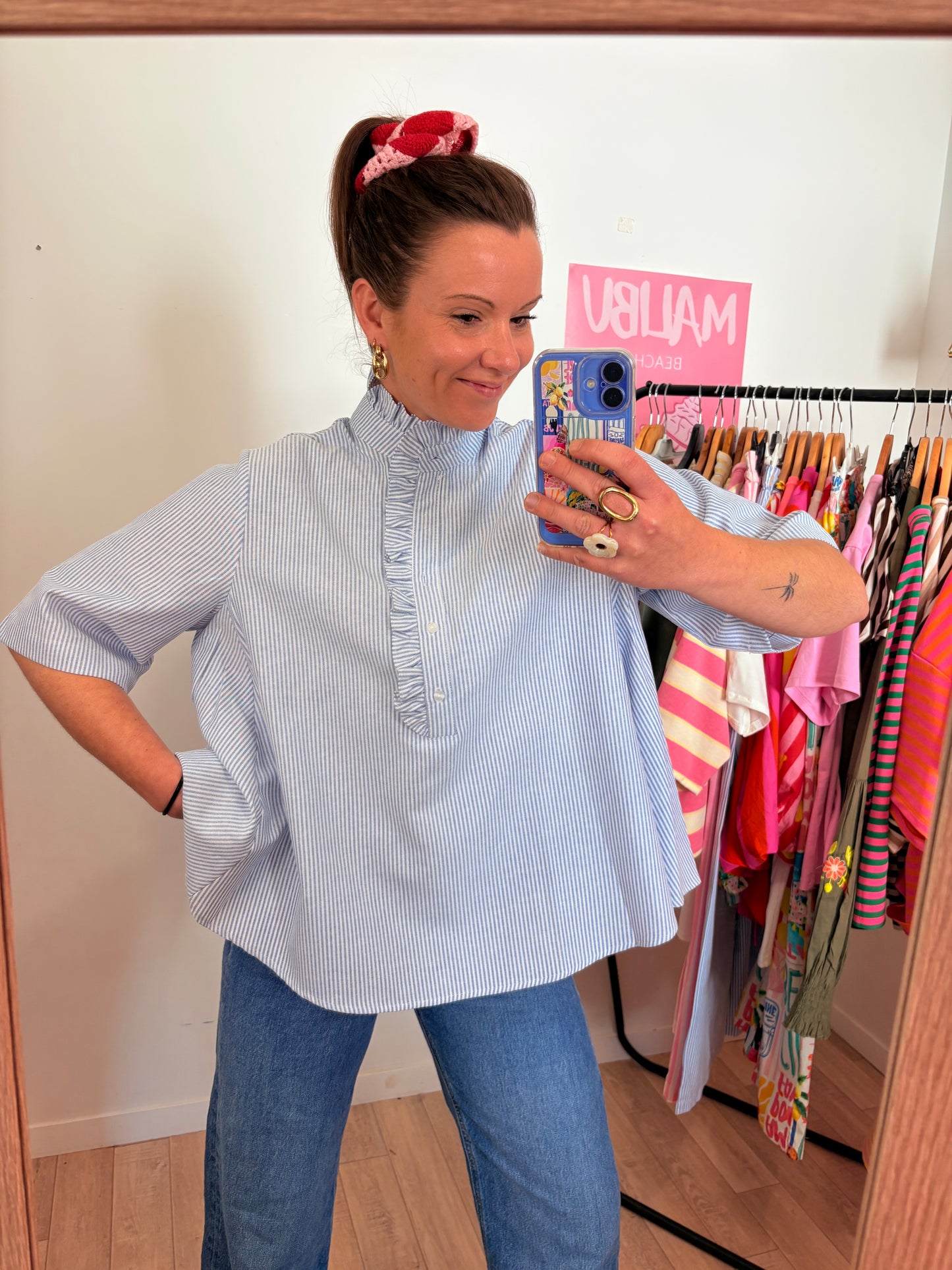 💎 Blouse "Aura" – Bleu Effet Cape