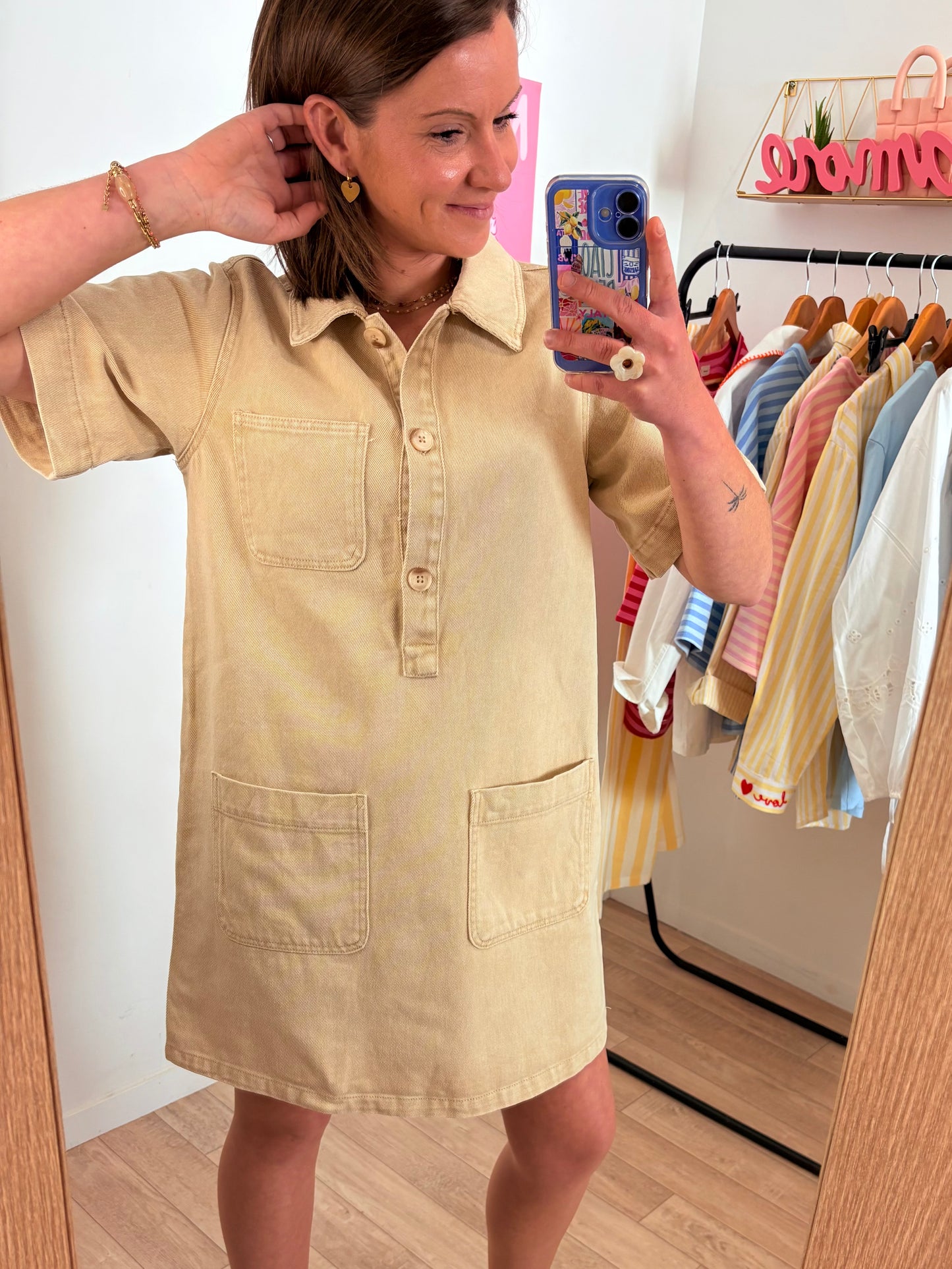 Robe en Jean Beige 100% Coton