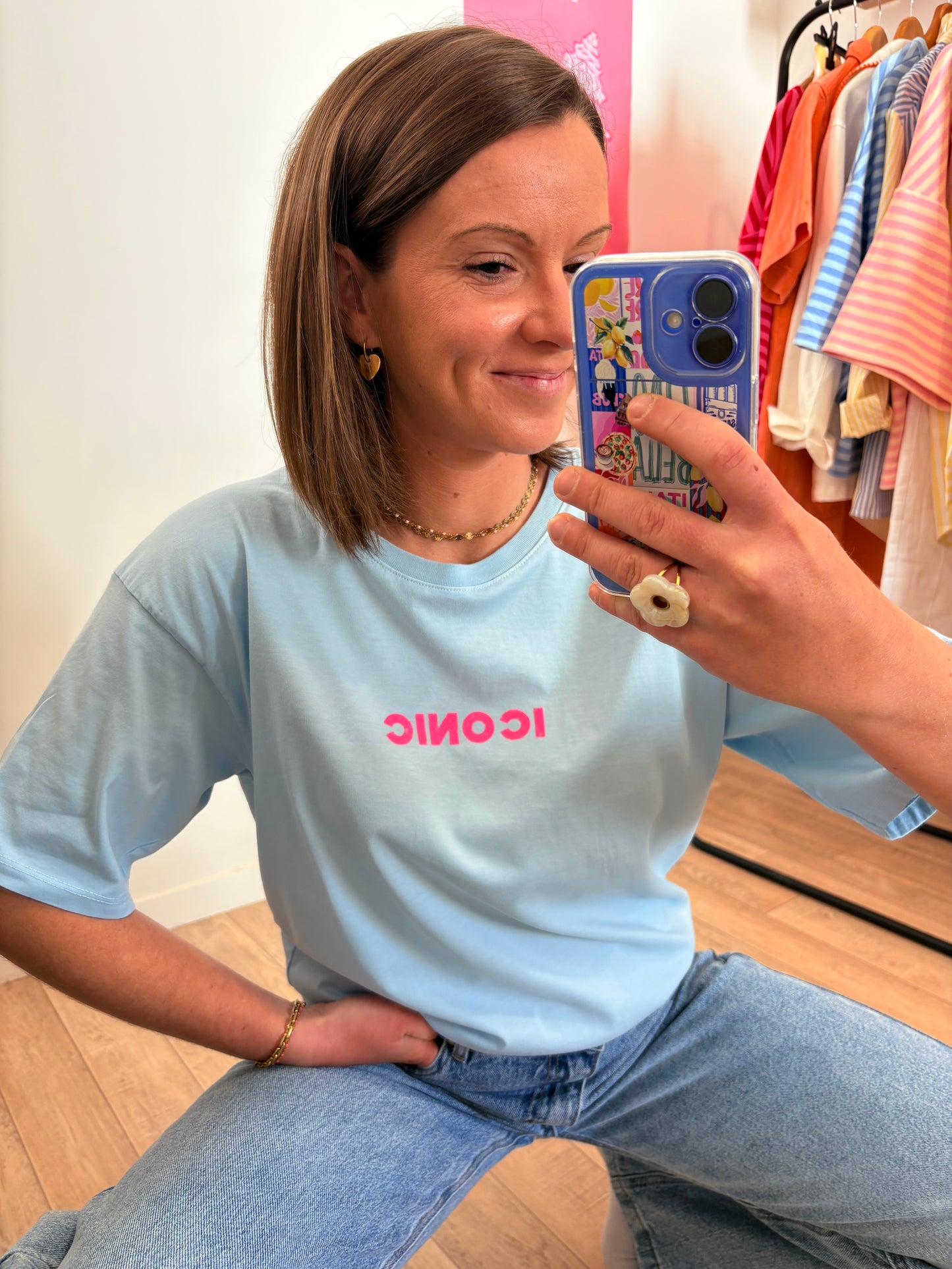T-shirt iconic bleu ciel - 100% coton