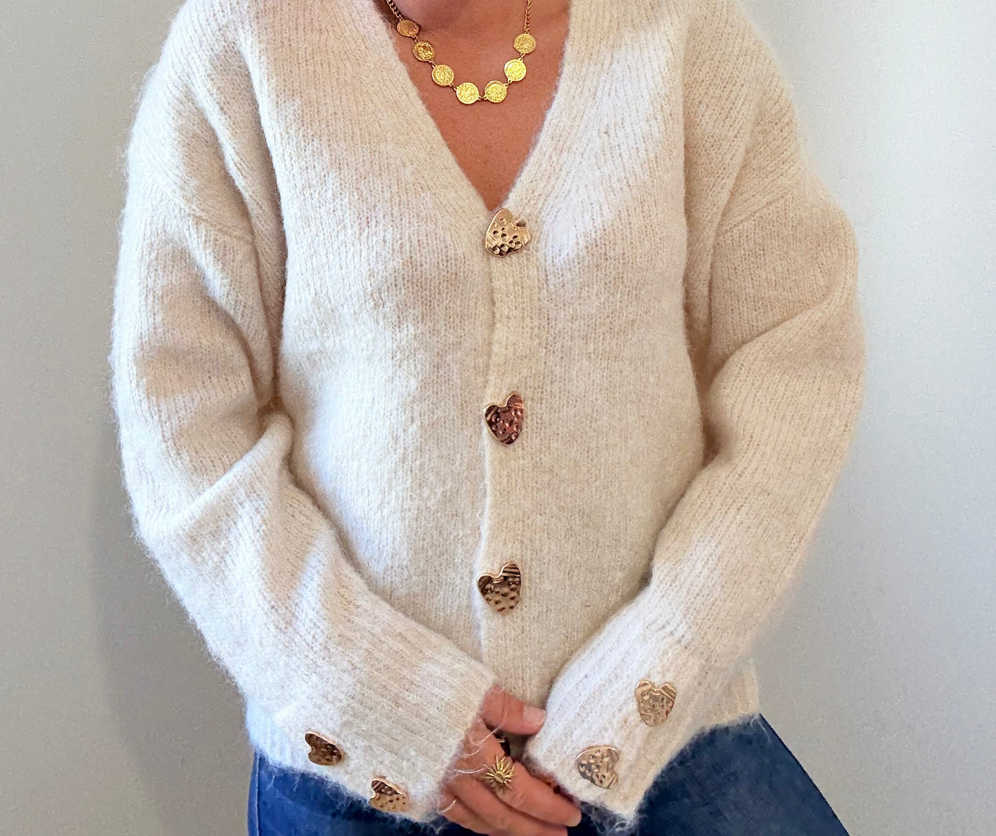 Gilet cœur beige
