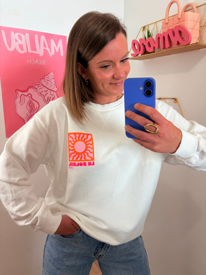 Pull "Sunny Vibes" – Blanc Oversize & Soleil Fluo
