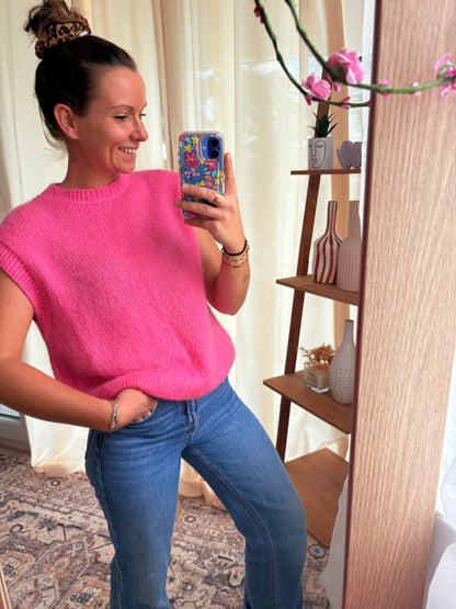 Le Pull Sans Manches Kid Mohair – Rose