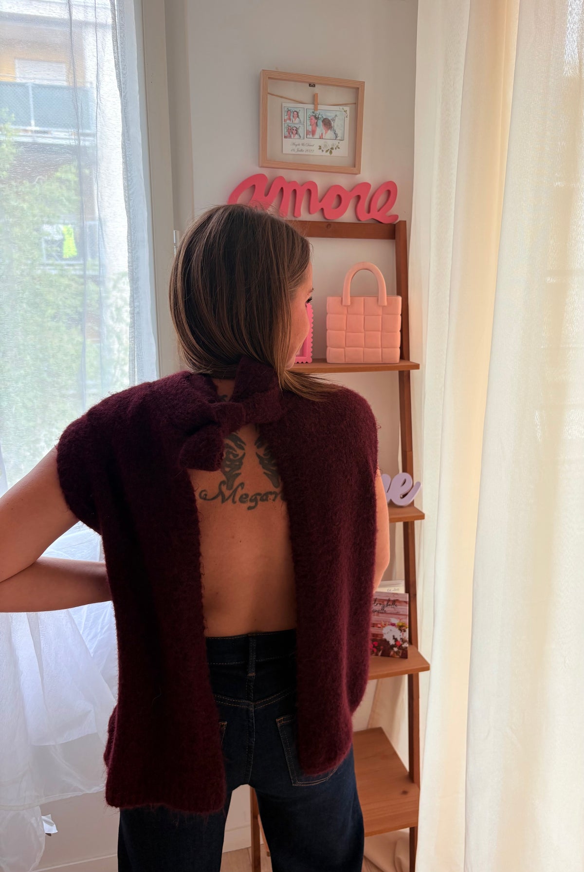 Pull Sans Manches Bordeaux dos Nu – Encolure à Nouer