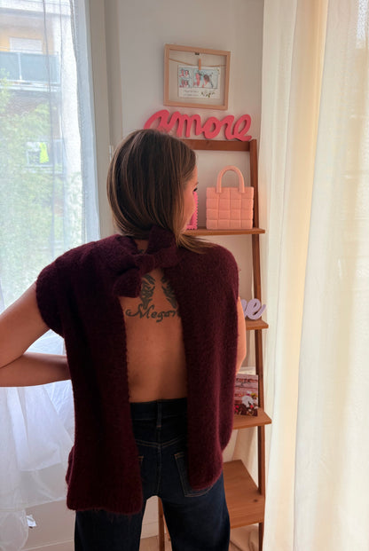Pull Sans Manches Bordeaux dos Nu – Encolure à Nouer
