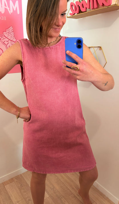 Robe "Poudrée" – Denim Vieux Rose & Décolleté dans le Dos