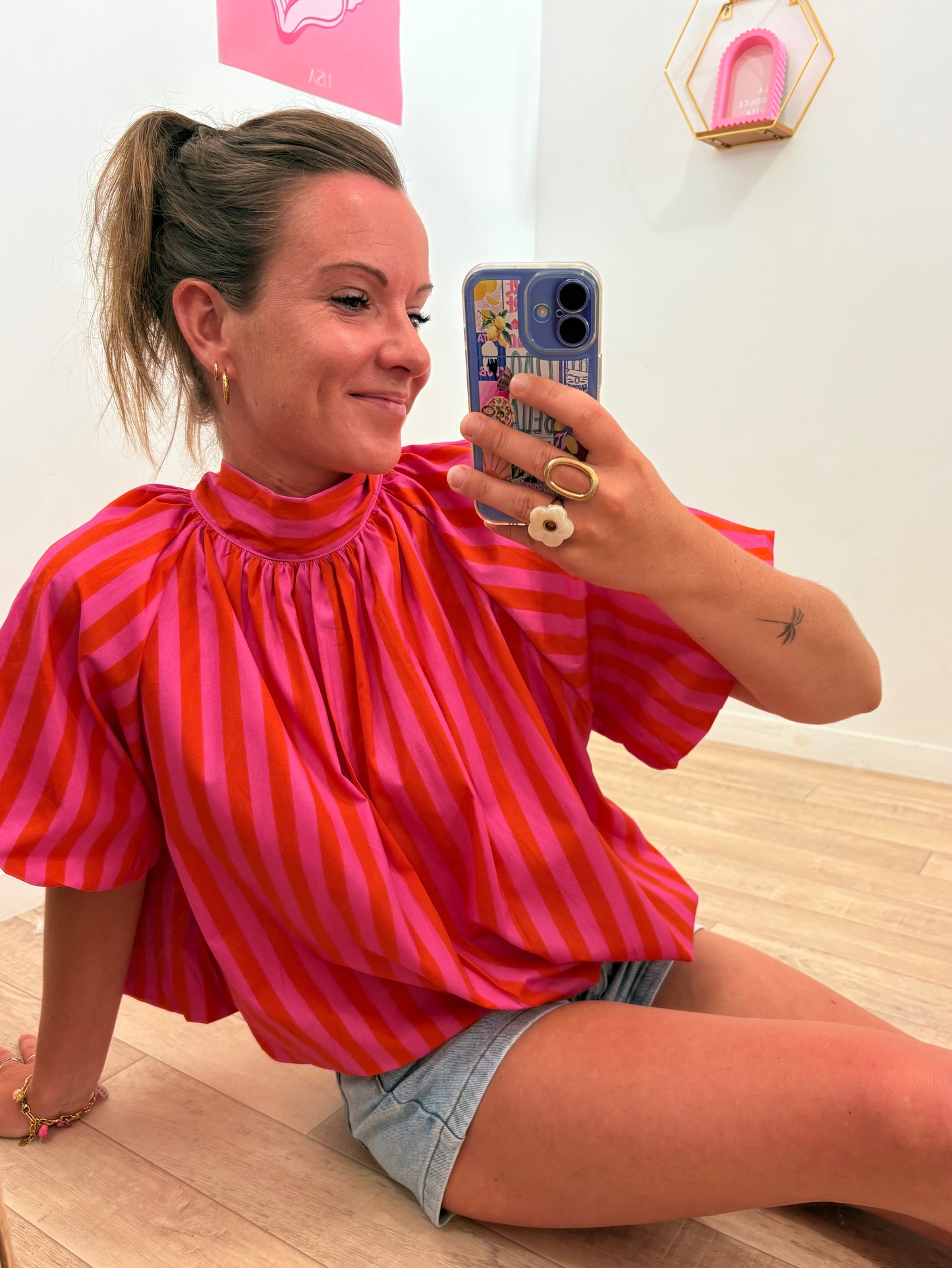 Blouse Dos Nu à Rayures – Rose & Orange