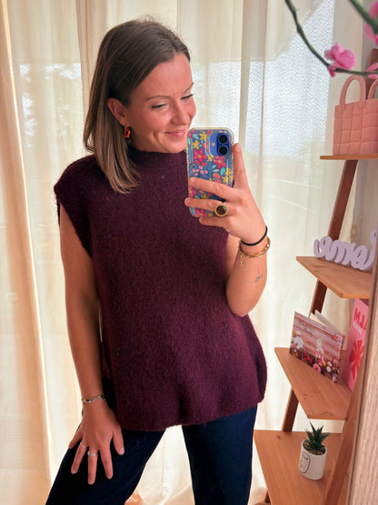 Pull Sans Manches Bordeaux dos Nu – Encolure à Nouer