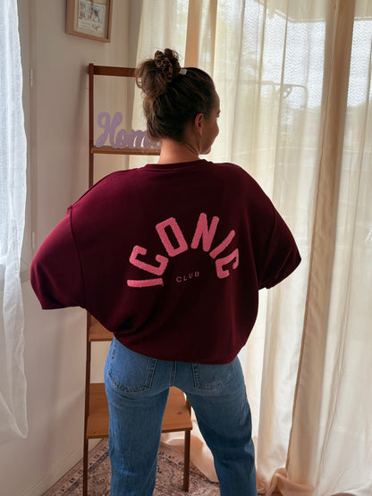 Sweat-shirt Iconic Club – Bordeaux & Rose