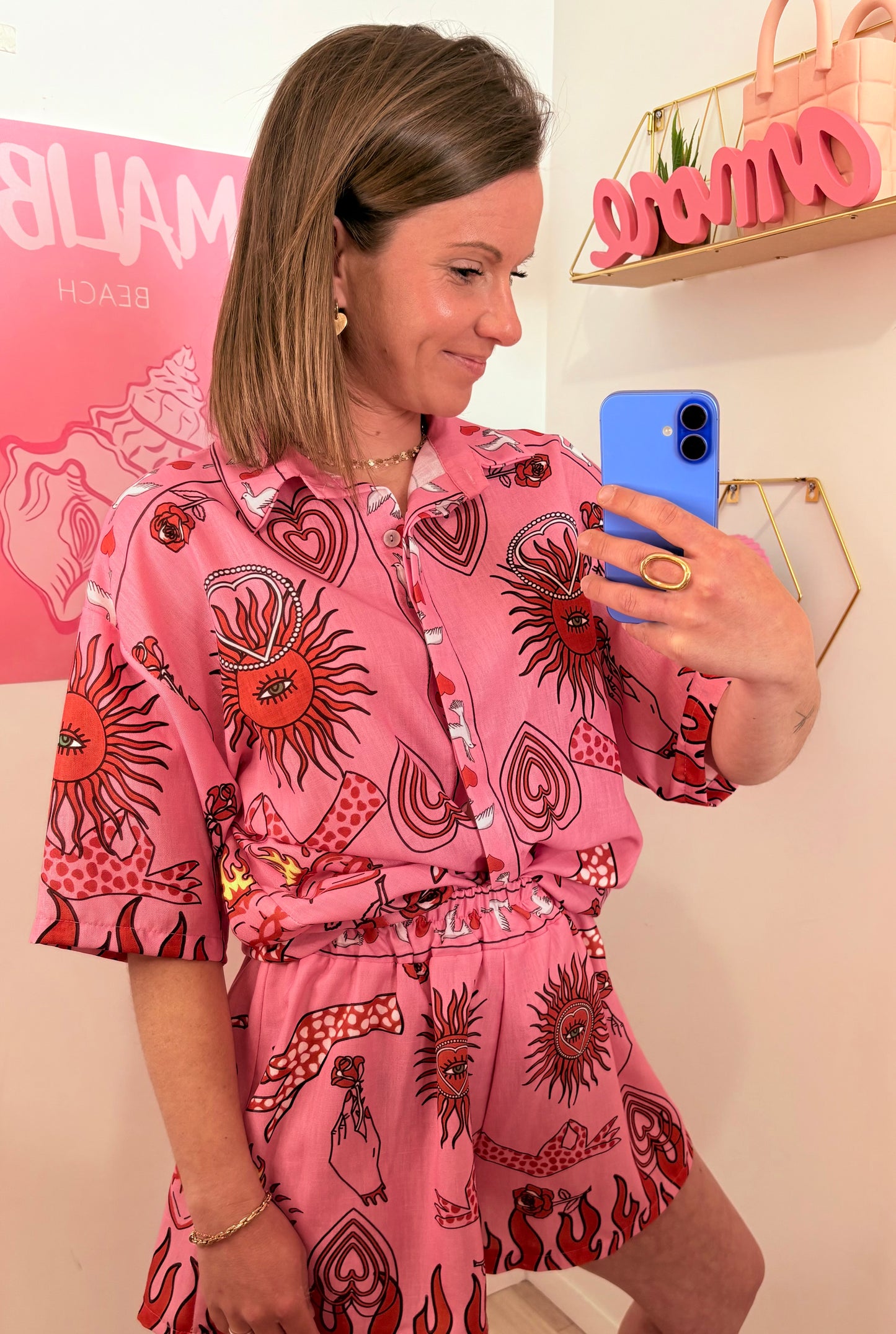 Set Chemise & Short Rose à Motifs