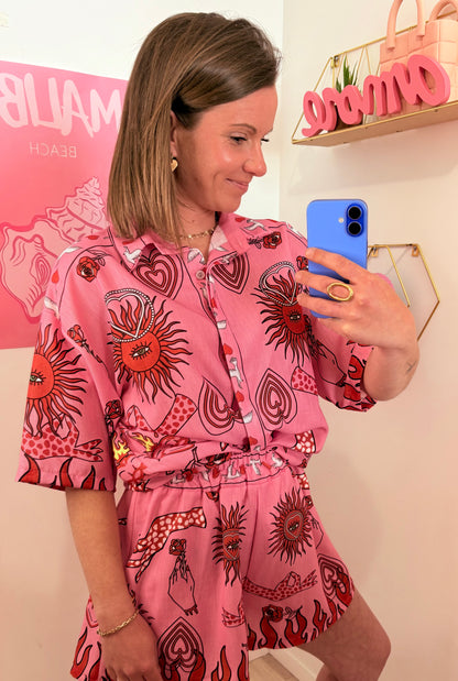 Set Chemise & Short Rose à Motifs