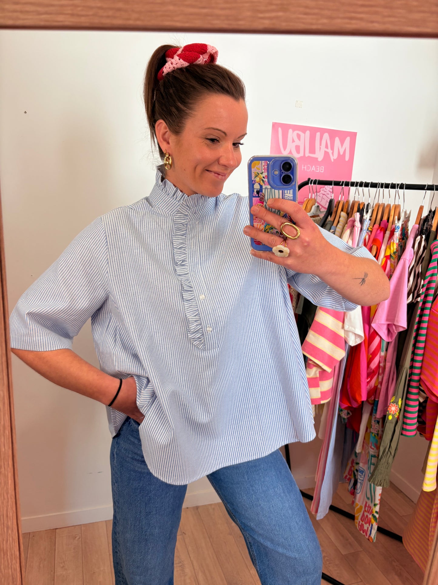 💎 Blouse "Aura" – Bleu Effet Cape