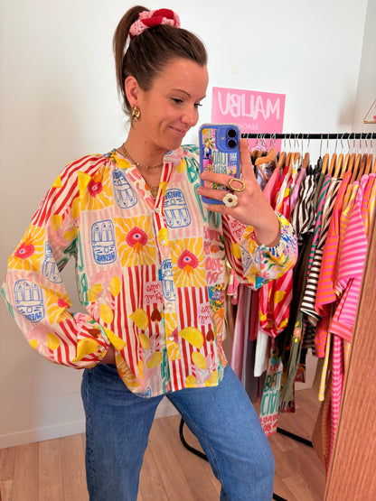 🍋 Chemise Fluide "Dolce Vita" – Motifs Colorés