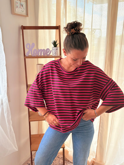 La Marinière Oversize Iconic Club – Rose Fuchsia & Marron