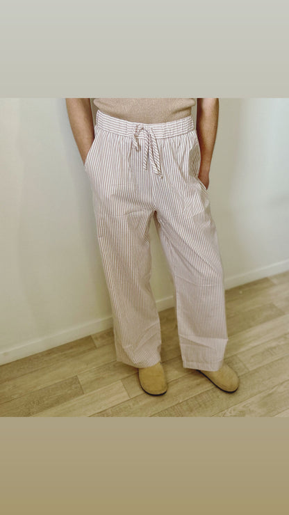 Pantalon rayé beige
