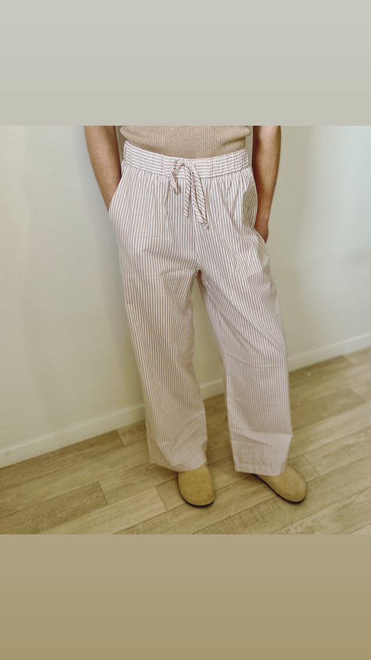 Pantalon rayé beige