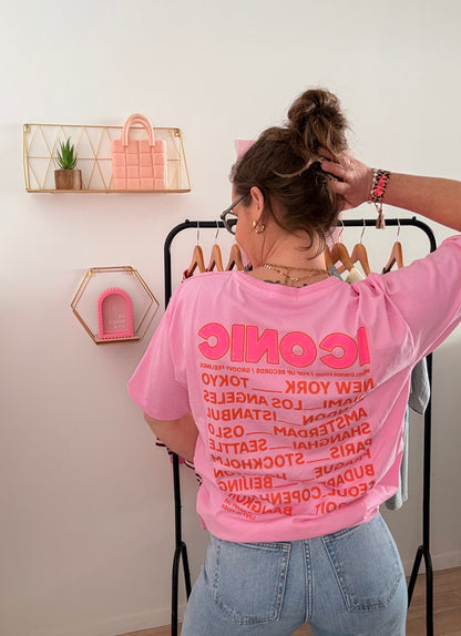 T-shirt Oversize Rose 100% Coton "ICONIC" – Coupe Loose Taille Unique (34 au petit 42)