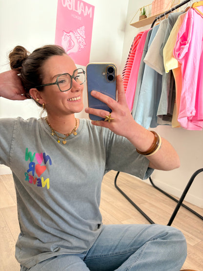 T-shirt Oversize Gris Chiné 100% Coton "NOW OR NEVER" – Taille Unique (34 au petit 42)