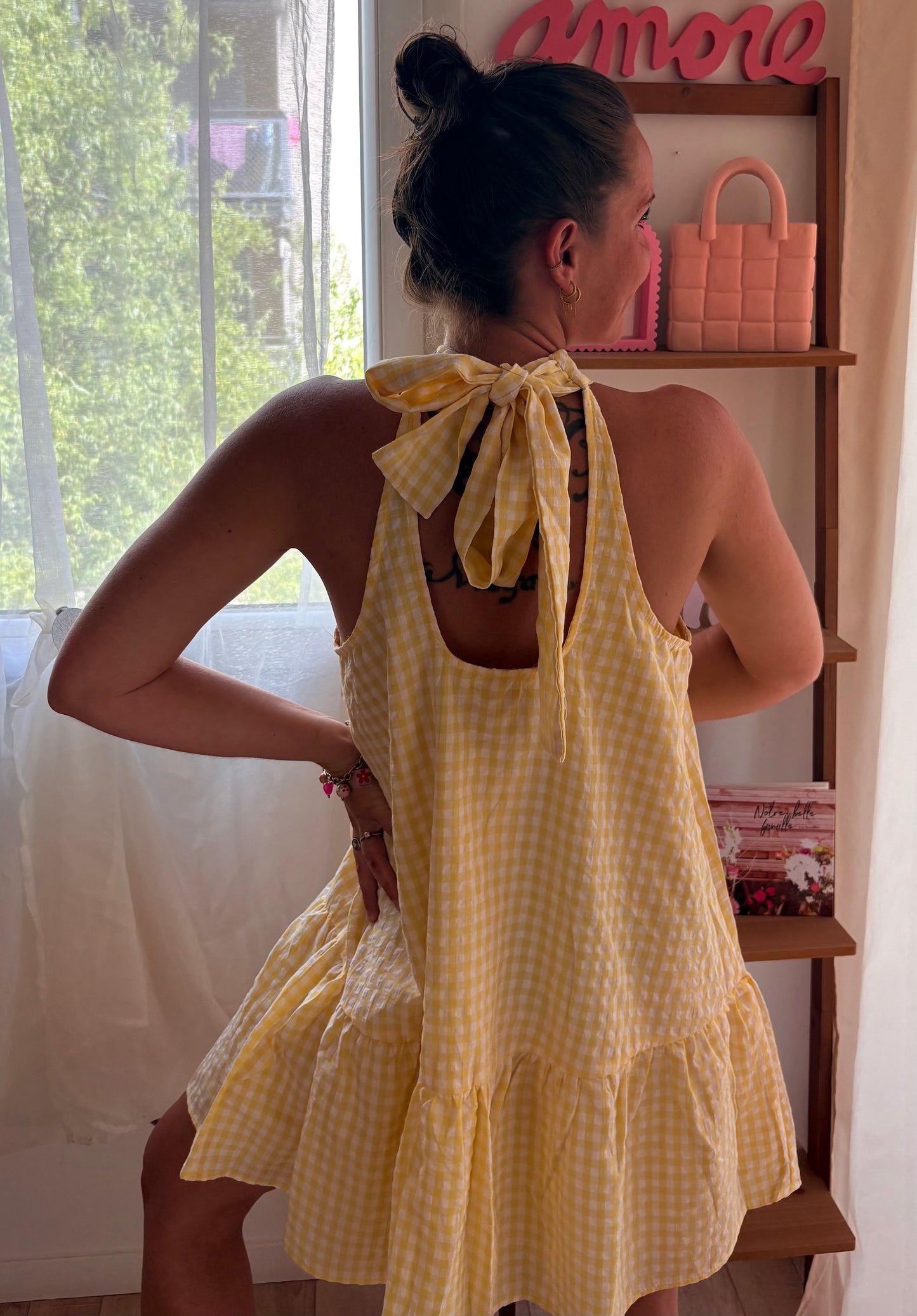 ☀️ Robe Dos Nu Vichy Jaune
