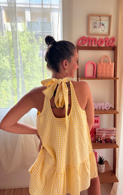 ☀️ Robe Dos Nu Vichy Jaune