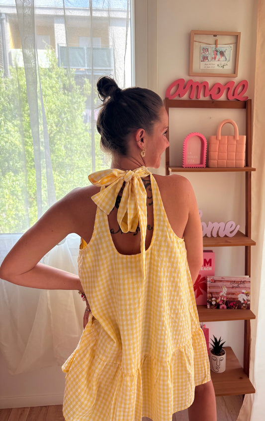 ☀️ Robe Dos Nu Vichy Jaune