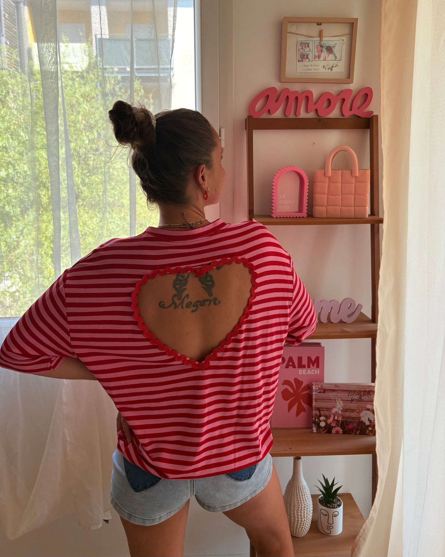 Marnière rose et rouge cœur ouvert au dos