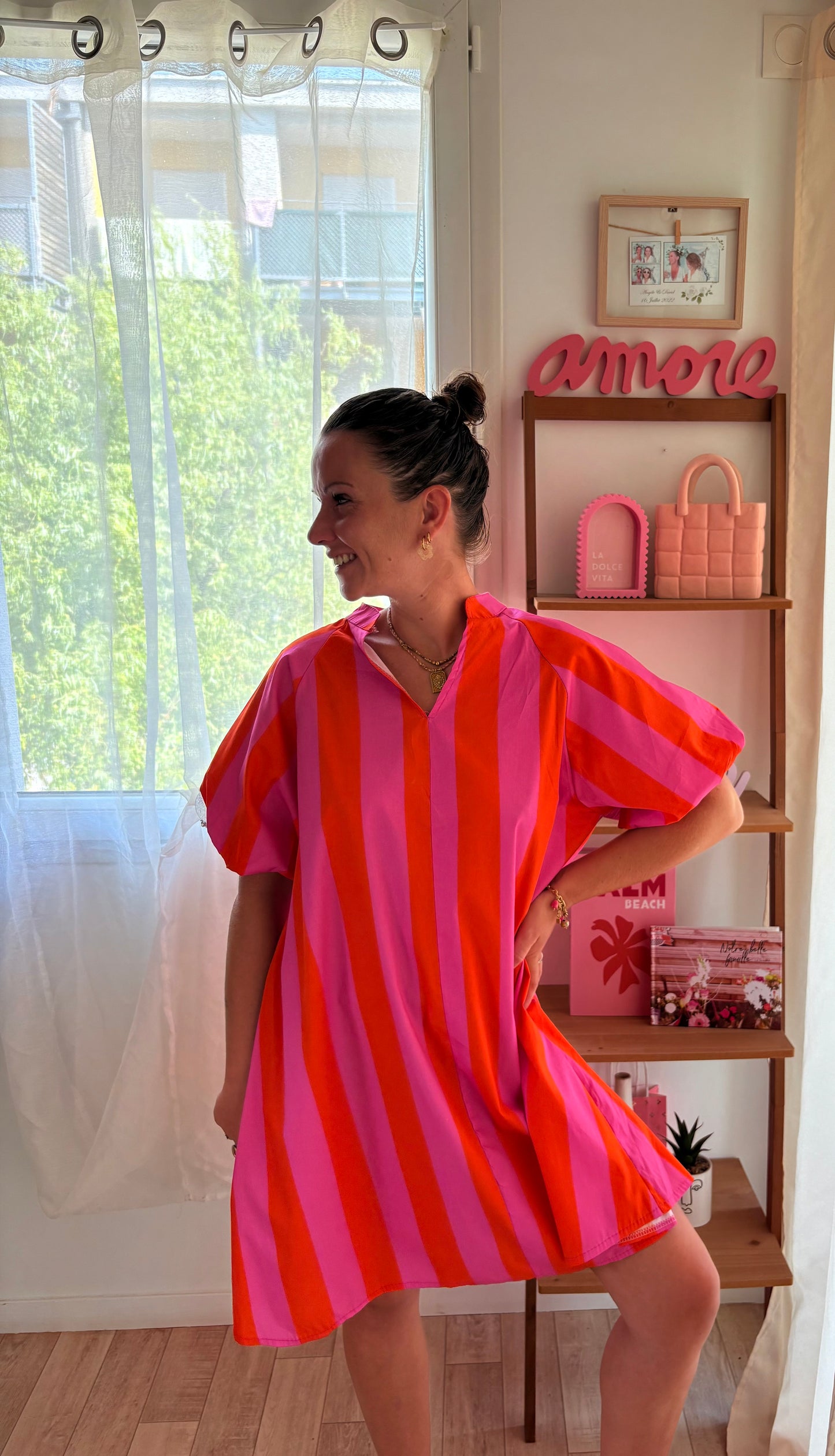 Robe Fluide « Sorbet » – Rayures Rose & Orange