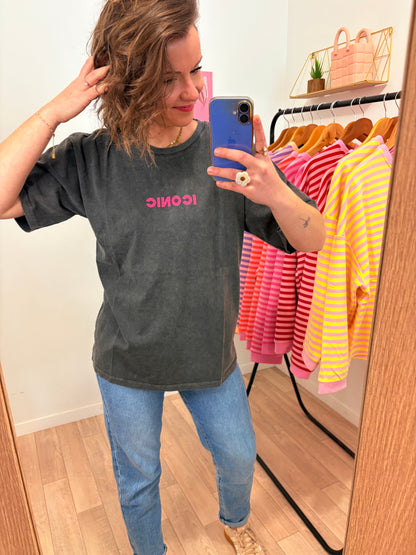 T-shirt Oversize Gris Anthracite 100% Coton "ICONIC" – Taille Unique (34 au petit 42)