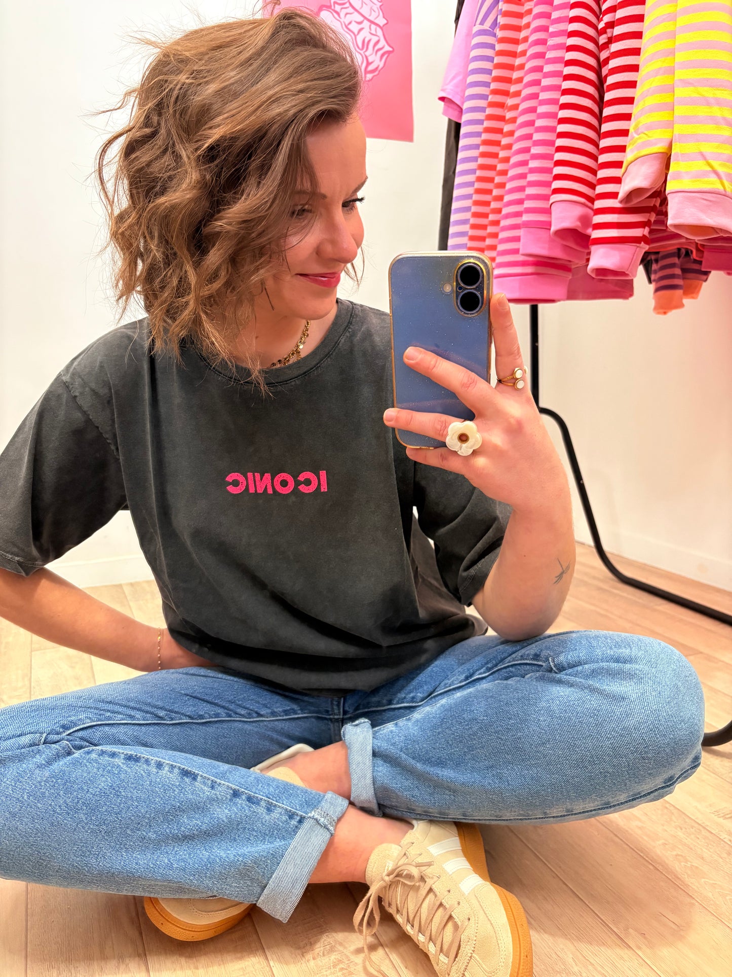T-shirt Oversize Gris Anthracite 100% Coton "ICONIC" – Taille Unique (34 au petit 42)