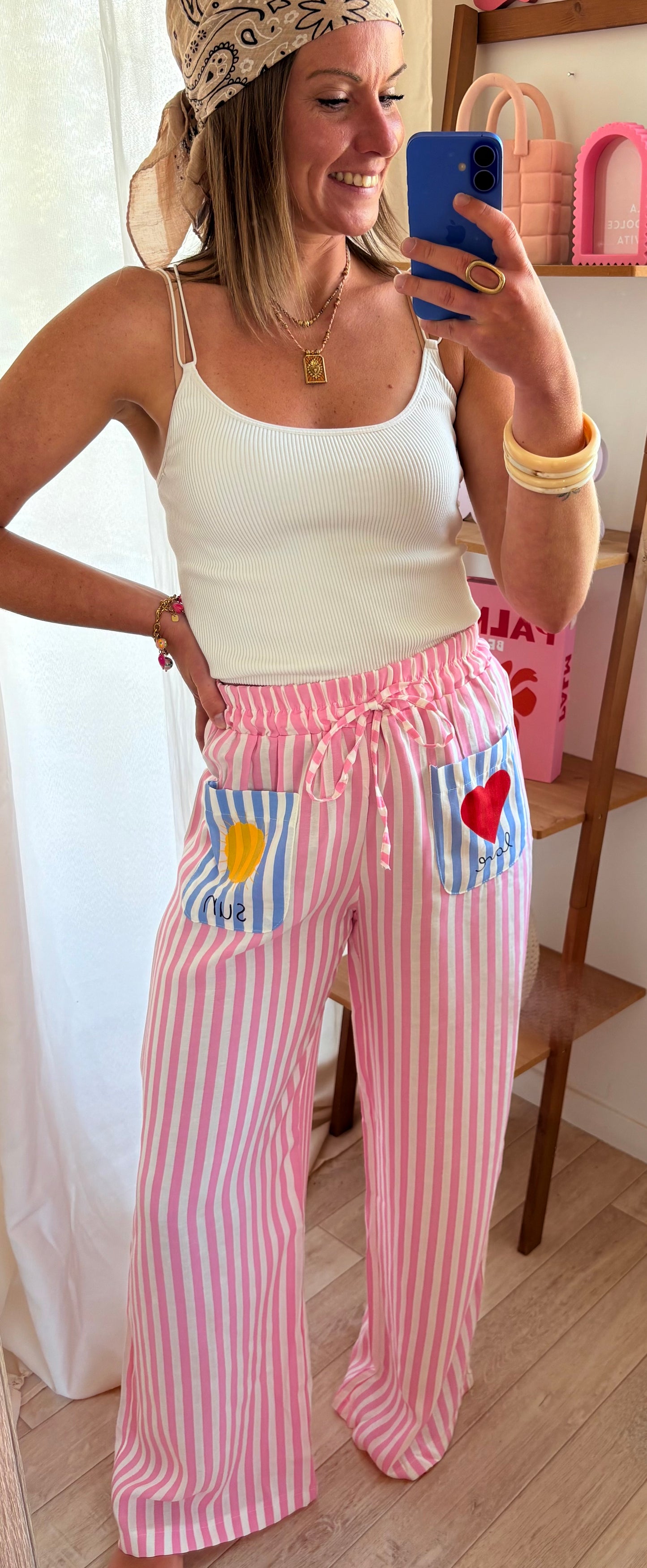 ☀️ Pantalon "Solaire" – Rayures Rose & Blanc