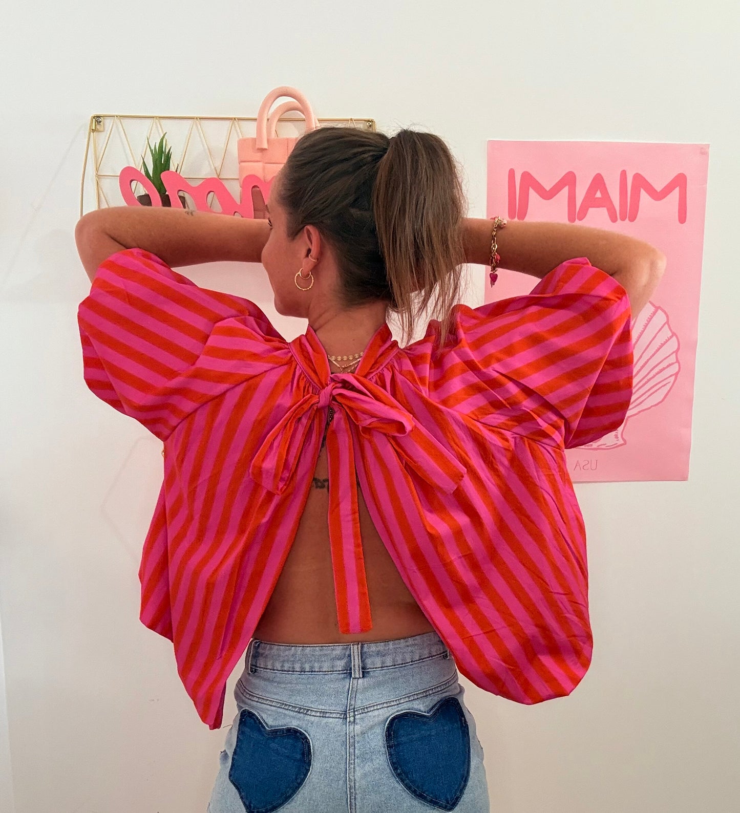 Blouse Dos Nu à Rayures – Rose & Orange
