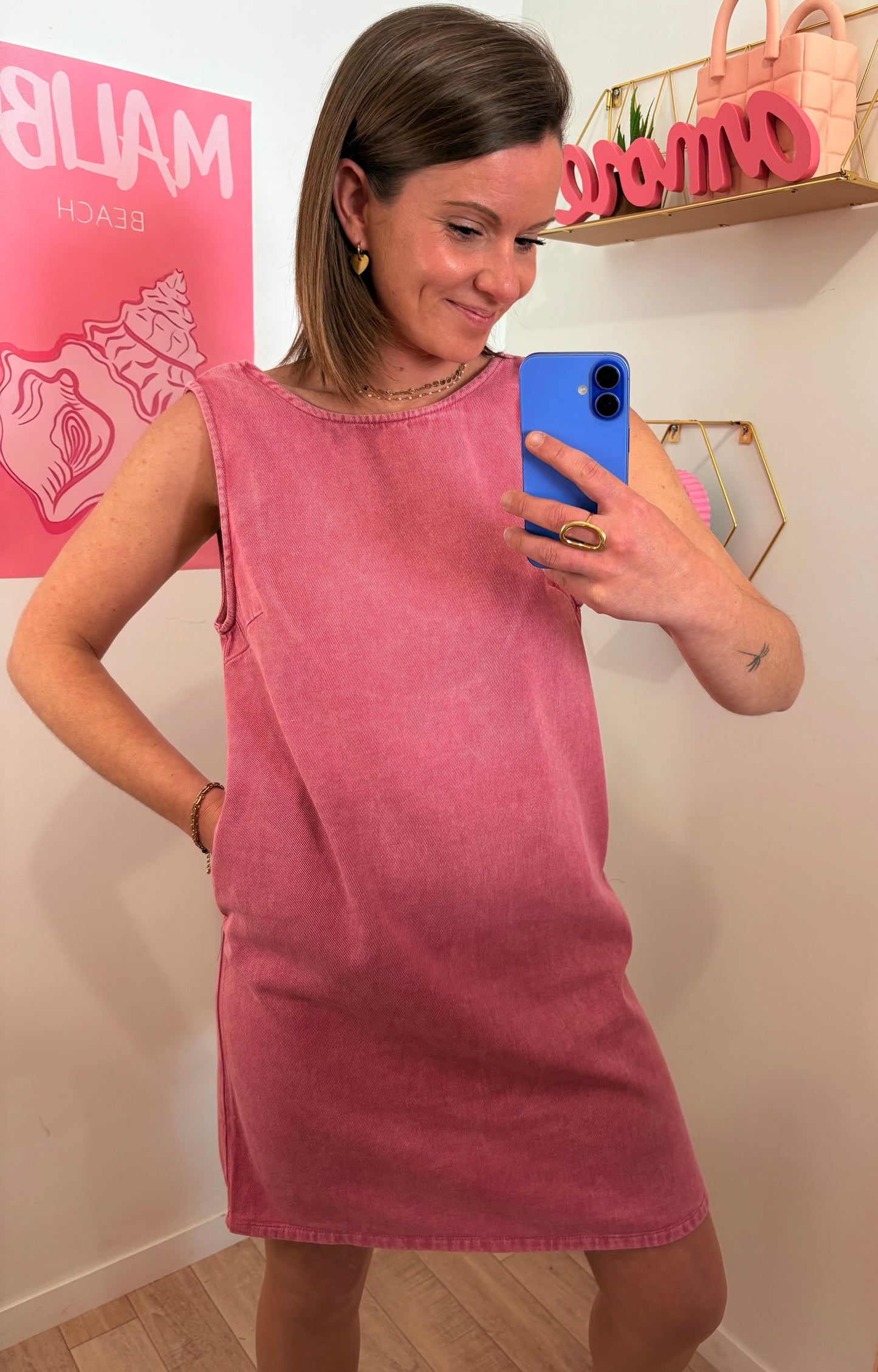 Robe "Poudrée" – Denim Vieux Rose & Décolleté dans le Dos