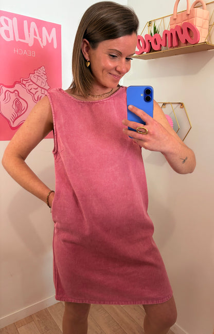 Robe "Poudrée" – Denim Vieux Rose & Décolleté dans le Dos