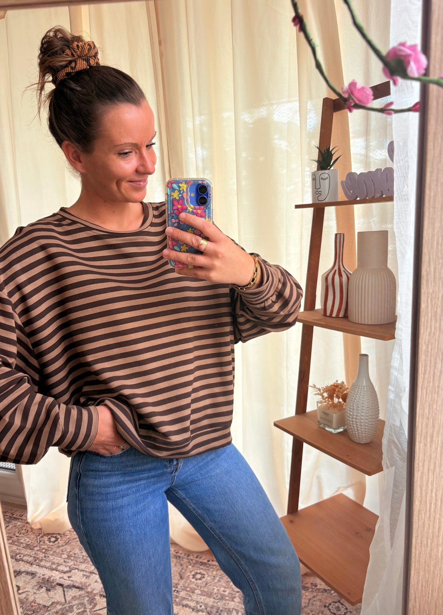 Le Sweat-shirt Marinière Manche Longue Iconic Club – Marron & Camel
