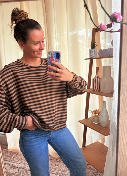Le Sweat-shirt Marinière Manche Longue Iconic Club – Marron & Camel