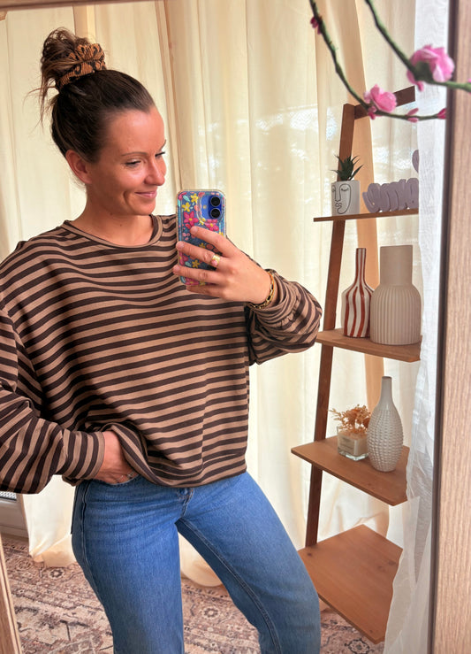 Le Sweat-shirt Marinière Manche Longue Iconic Club – Marron & Camel