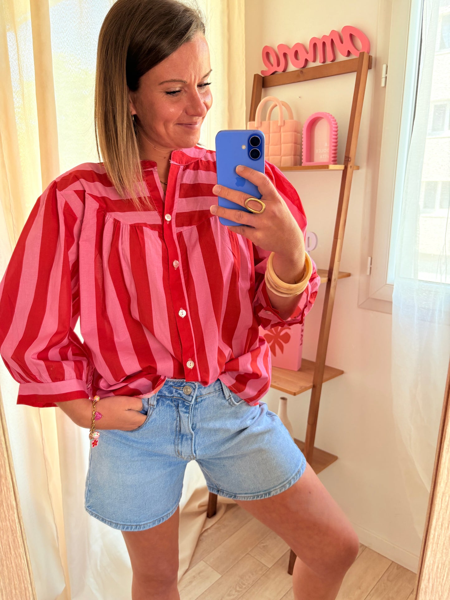 Chemise Légère & Fluide – Rayures Rouge & Rose