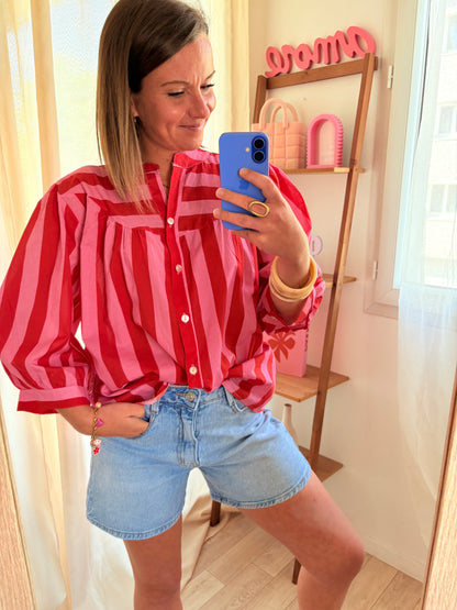 Chemise Légère & Fluide – Rayures Rouge & Rose