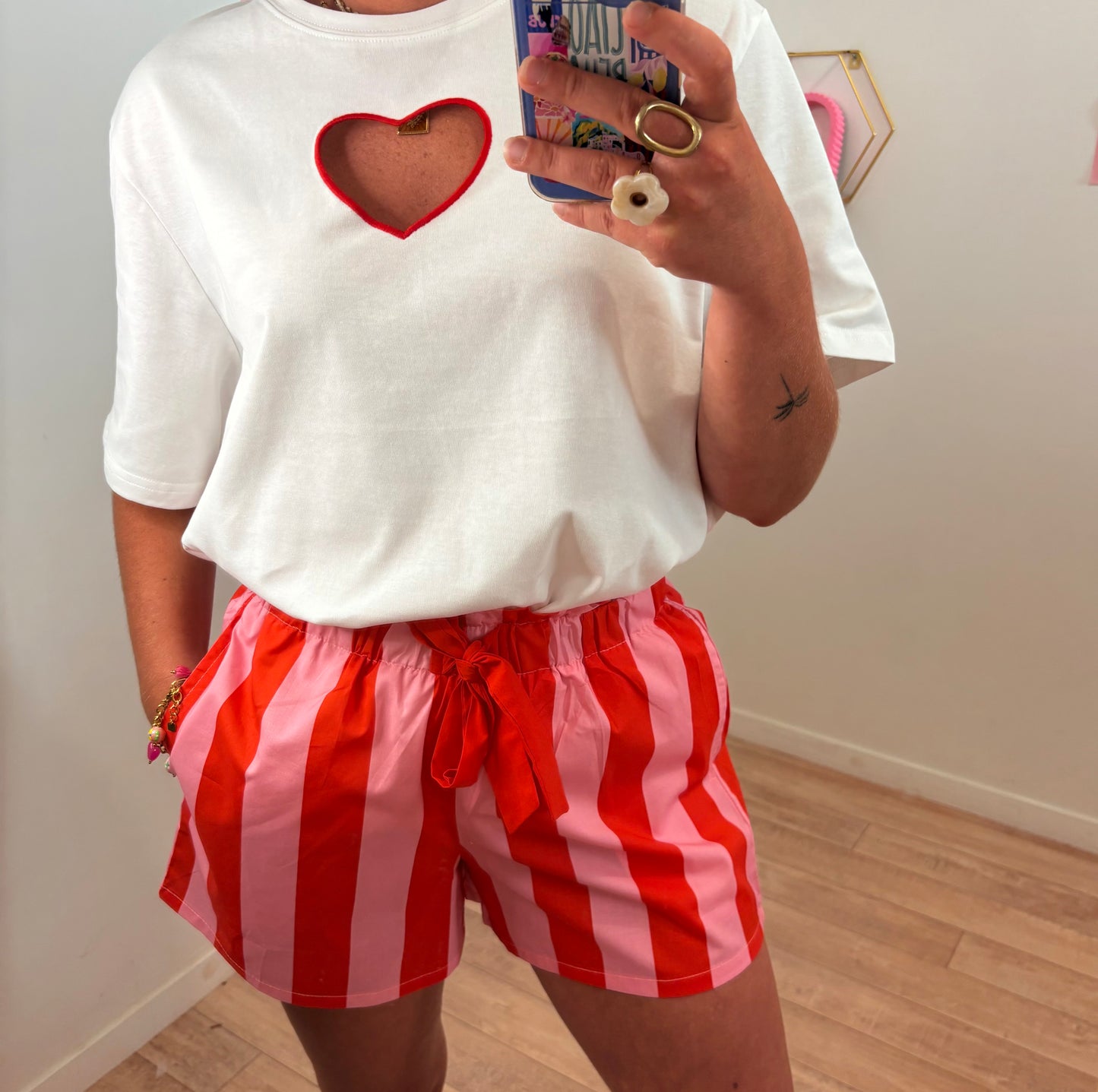 Short à Rayures avec Nœud à la Taille – Rose & Rouge