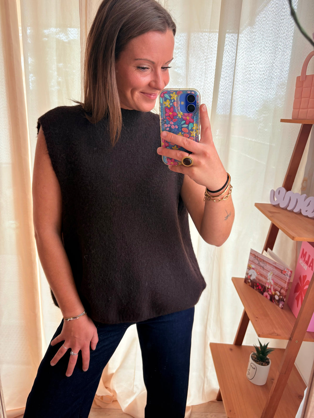 Pull Sans Manches Marron dos Nu – Encolure à Nouer