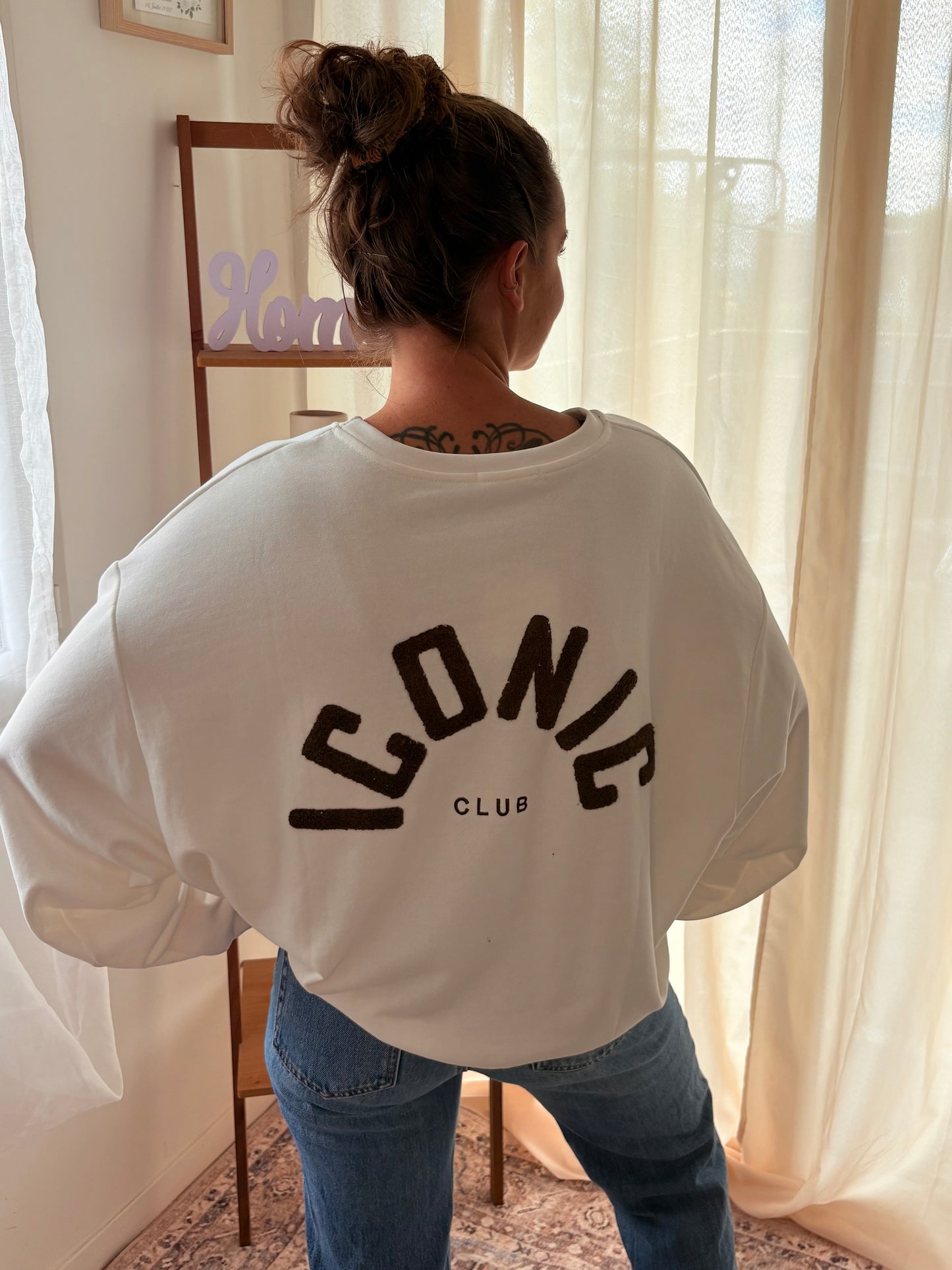 Sweat-shirt Iconic Club – Écru & Marron