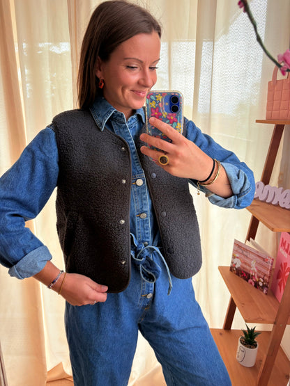 Gilet Sans Manche Sherpa Gris Foncé