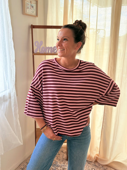 La Marinière Oversize Iconic Club – Bordeaux & Rose