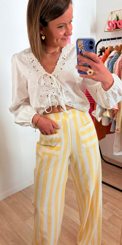 Pantalon à Rayures Jaunes et Blanches 100% Coton - Look Été