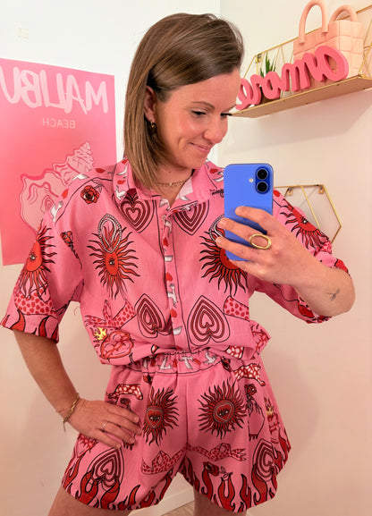 Set Chemise & Short Rose à Motifs
